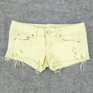 Pantalones cortos de jean American Eagle para mujer 2 amarillos de mezclilla desgastados elásticos dobladillo deshilachado - Imagen 1 de 11
