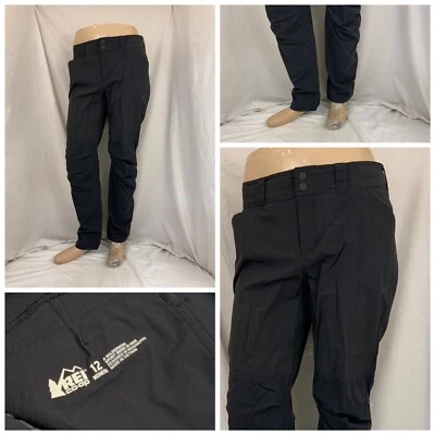 REI Pants 12 Black Hiking Flat Front Nylon Stretch Straight YGI Y1-158 - Image 1 of 4