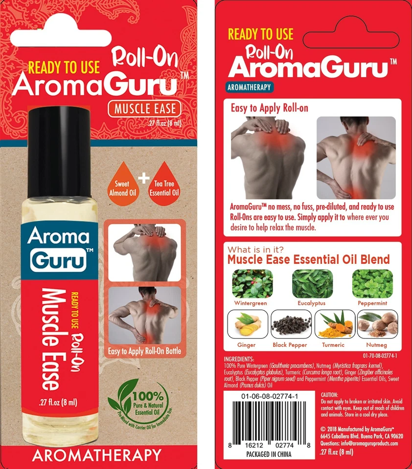 Guru Nanda Muscle Ease Roll On Aroma - 100% Pure & Natural Essential Oil