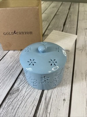 Plato Tealight Floral Porcelana Redondo Aroma Cañón Dorado Azul 82967. NUEVO Foto 1 de 4