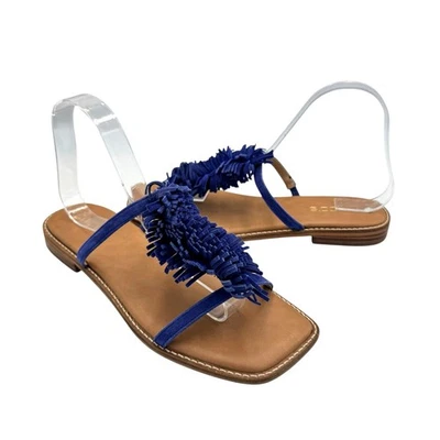 Chico's NEW 8.5M Delray Royal Cobalt Blue Suede Fringe Slide Cushioned Sandals - Image 1 of 4