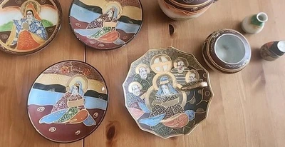 Vtg. 7-pc Retro Japanese Porcelain Ceramic Satsuma Moriage Dragon Ware Tea Set - Image 1 of 4