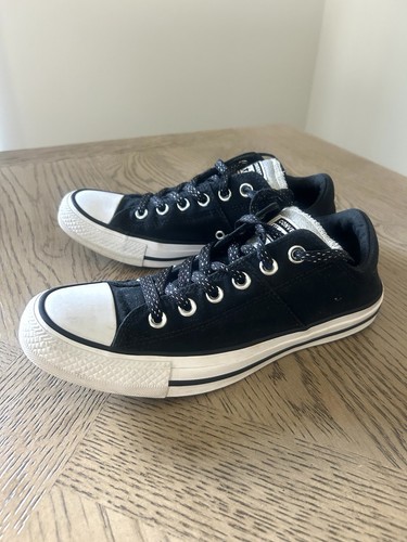 Converse Chuck Taylor All Star linguetta glitterata lacci neri e argento usate in ottime condizioni taglia 8