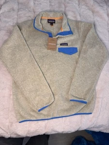 Patagonia Lightweight Synch Snap-T Pullover Oatmeal w/bluesmall Free ShippingA35 - Foto 1 di 3