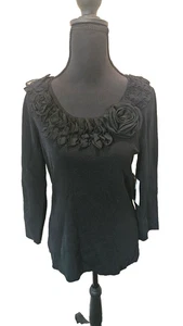 Neu mit Etikett Cable & Guage schwarzer Pullover mit Blumenbesatz Größe M - Bild 1 von 10