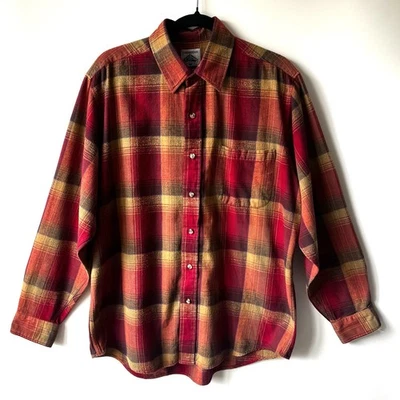 VTG Cambridge Classic Mens L Heavy Flannel Plaid Shirt Red Rust Fast Shipping - Image 1 of 4