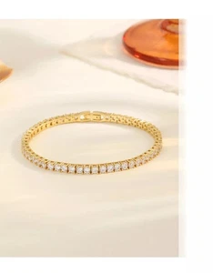 5ct Huge E VS Lab Grown Diamond Tennis Bracelet 18k Yellow Gold Over 7.5" - Picture 1 of 3