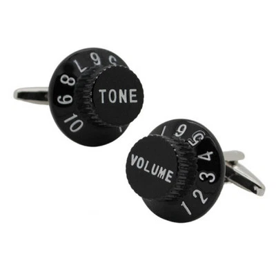 GUITARRA PERILLA GEMELOS Músico Reproductor de Música Volumen Tono Negro Esmalte con Bolsa de Regalo Foto 1 de 4