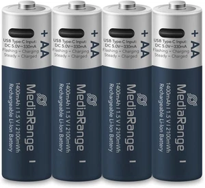 Batterie Ricaricabili USB-C Agli Ioni Di Litio, Mignon AA, 1,5 V, 1,400 Mah, Con - Foto 1 di 12