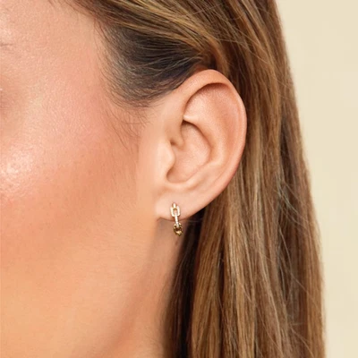 Lab Created  Yellow Gold Stax Chain Link Huggie Hoop Diamonds Earrings - Image 1 of 4