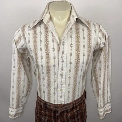 Vtg 60s 70s Towncraft Shirt Disco Hippy Woodstock Mod Nik JCPenney Mens Large - Image 1 of 4