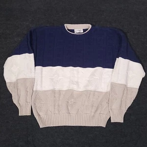 Vintage Christian Dior Sweater Mens Large Blue Cable Knit Made In USA Fisherman - Picture 1 of 15