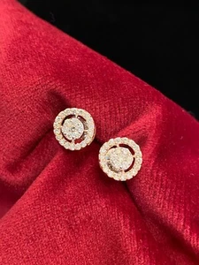 Pave 0.75 Cts Round Brilliant Cut Diamonds Halo Stud Earrings In 585 14K Gold - Picture 1 of 12