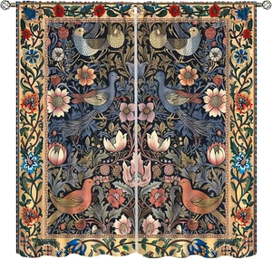 Boho William Morris Curtains Retro Bird Elegant Animal Pattern Printing Curtains - Picture 1 of 7