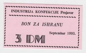 3 DM Mark DM 1993 Lokalschein Bosnien ex Jugoslawien Bekleidungsindustrie Prnjavor - Bild 1 von 1