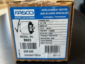 Motor de poste sombreado Fasco modelo D603 HP 1/50 amperios 0,9 115 V 60 HZ 1 velocidad 1500 RPM - Imagen 1 de 8