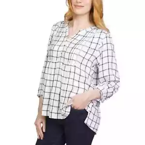 Wrangler Women's Blouse Plaid 3/4 Sleeves Lightweight Elastic Cuffs, White, XL - Picture 1 of 3