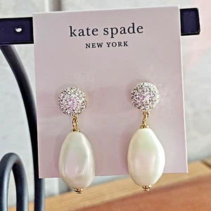 kate spade- Pearl Power- Clear Pave Drop Pearl Earrings- NWT- $78 - Picture 1 of 4