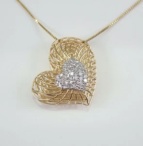 Collar Colgante Corazón Diamante Oro Amarillo 14K 18" Cadena Racimo Gran Regalo - Imagen 1 de 5