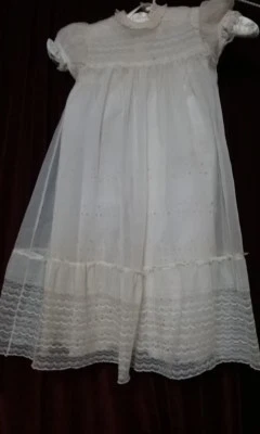 Vtg 50's Little Girl's Fancy Dress Sheer Nylon & Eyelet with Slip  - Image 1 of 4