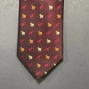 Nishijin Burgundy Silk Necktie Kyoto Japan Designer Tie Elephant Pattern - Picture 1 of 12