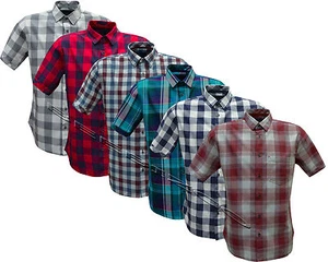New Mens Casual Summer Short Sleeve Yarn Dyed 100%Cotton Slim Fit Check Shirt - Picture 1 of 8