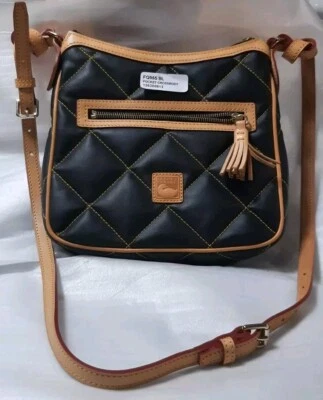 Dooney & Bourke Black Brown Quilted Hobo Shoulder Handbag Crossbody Vachetta New - Image 1 of 4