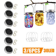 3/6pcs 30Led Solar Mason Jar Lid Light Garden Fairy Hanging Lanterns Waterproof