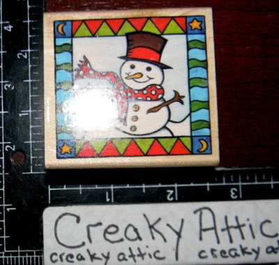 СНЕГОВИК В РАМКЕ ЗИМНИЙ РЕЗИНОВЫЙ ШТАМП ДАВКА A2647E - Изображение 1 из 2