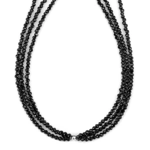 Collar de 3 capas de cuentas pequeñas redondas de espinela negra natural de 18" 2 mm - Imagen 1 de 12