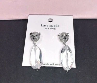 Kate Spade Polar Bear with Ice Crystal Pave Stud Earrings Arctic Friends New - Image 1 of 4