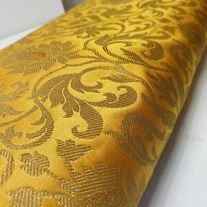 Indian Faux Silk Brocade Banarasi Fabric Yellow Gold Floral Jacquard Print 44"