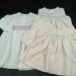 Vintage Baby Dress Smocking Smocked Pink White Long Sleeve Handmade - Picture 1 of 14