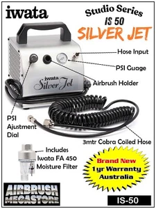 Iwata Silverjet Air Compressor IS.50F + Moisture Filter + Free Insured Post - Picture 1 of 4