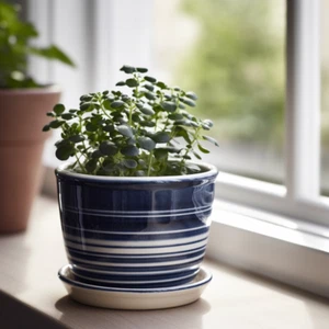 Minimalist Navy Blue Striped Ceramic Planter Pot - Picture 1 of 2