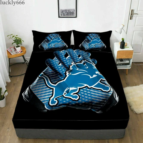 Detroit Lions Fitted Sheet Mattress Cover Fans Bed Sheets & Pillowcase Set 3PCS Cover