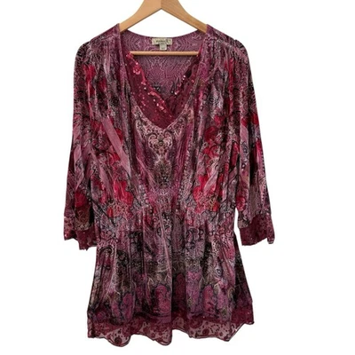 Top túnica One World Empire cintura terciopelo púrpura talla 1X bruja gótico encaje lentejuelas Foto 1 de 4