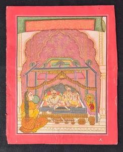 ANTIQUE FINE GOLD WORK HANDMADE MINIATURE OLD PAINTING ON VINTAGE PAPER. - Picture 1 of 6