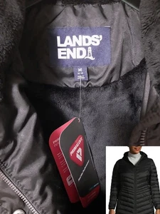 Lands End Women M (10-12) Fleece Lined Insulated PrimaLoft Parka Black NWT $259 - Picture 1 of 6