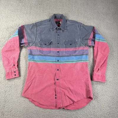Vintage Wrangler Brushpopper Shirt Large 16.5 35 Western Rodeo Cowboy Blie Red - Image 1 of 4
