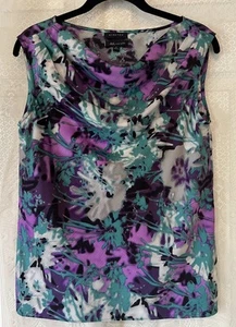 AK Anne Klein Stretch Sleeveless Watercolor Floral Print Blouse  Cowl Neck Top M - Picture 1 of 5