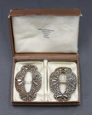 Antique Victorial Era Cut Steel Faceted Shoe Buckles M.G. in Wanamaker Box - Image 1 of 4