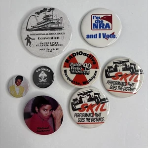vintage buttons pins lot 80’s 90’s Goonies Michael Jackson Racing Radio Michigan - Picture 1 of 7