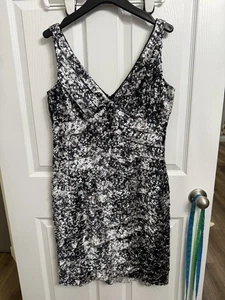 Jones New York Black Silver Sequin Print Cocktail Dress Size 12 Layered Party - Picture 1 of 7