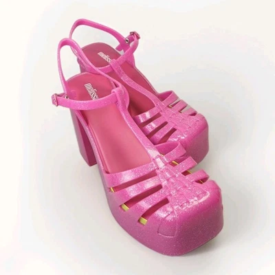 Melissa Party Pink Platform Thick Heels Size 8 Barbie Sparkles  - Image 1 of 4