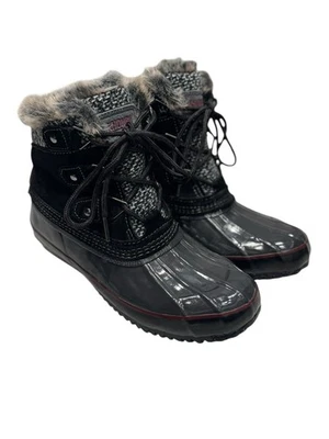 Women’s Khombu Ankle Faux Fur Lace Up Suede & Rubber Black Duck Boots: SZ 7 - Image 1 of 4