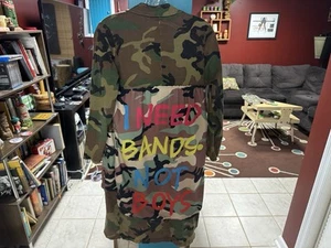 Camo Trench Coat Back Of Trench/ “I Need Bands Not Boys” Shae Nycole COOL Small - Picture 1 of 12