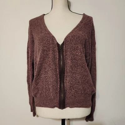 Cárdigan suéter con cremallera Silence + Noise Anthropologie tejido cuello en V Foto 1 de 4