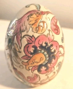Vintage Moriage Chinese Oval Egg Figurine, Table Shelf Decor, White Floral - Picture 1 of 13