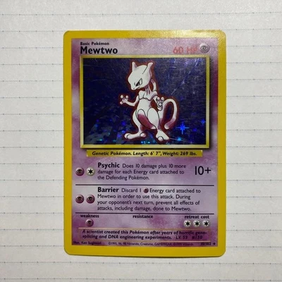 HOLO BLEED Mewtwo 10/102 Rare 1999 Pokemon Base SHADOWLESS Set WOTC VTG Card - Image 1 of 2